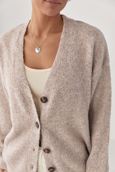 В'язаний вільний кардиган на ґудзиках - кавовий цвет, ONE SIZE (є розміри) | Зображення 3