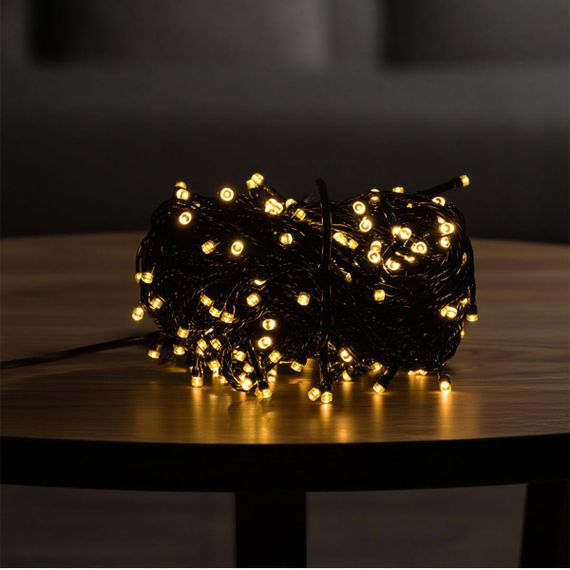 Світлодіодна гірлянда Нитка, 18 м, 180 LED, жовте світло, чорний дріт