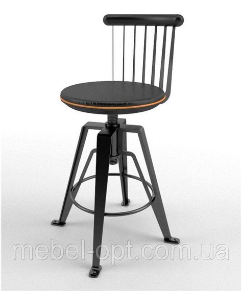 Стул полубарный Gazelle Black Back Loft черный со спинкой, с винтовой регулировкой высоты, в стиле лофт