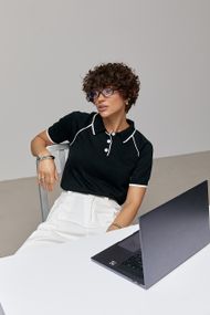 Поло на ґудзиках із контрастними вставками - чорний цвет, ONE SIZE (є розміри)