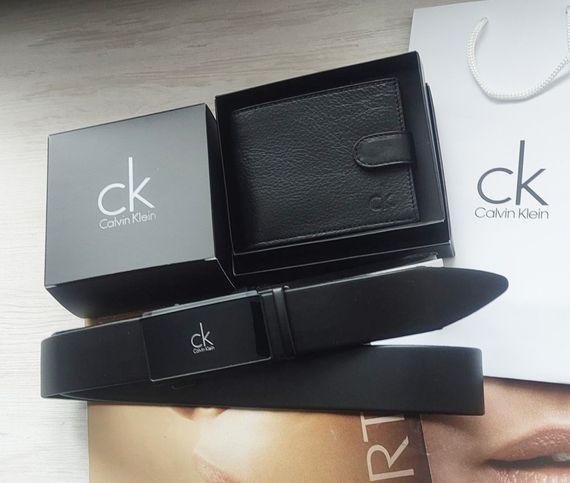 Мужской кожаный подарочный набор Calvin Klein ремень и кошелек черный | Зображення 6