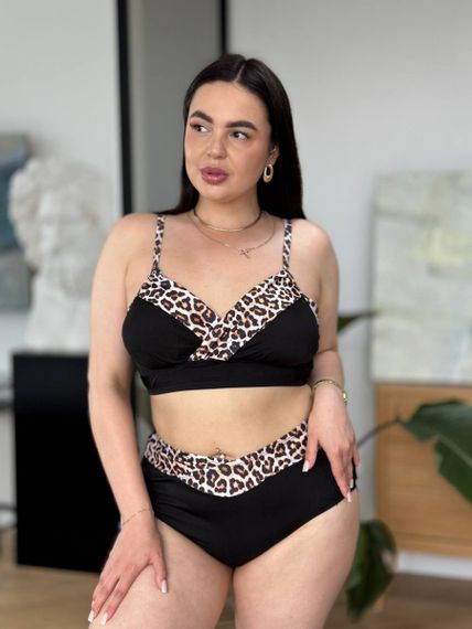 Чорний роздільний купальник PLUS SIZE з леопардовим принтом | Зображення 5