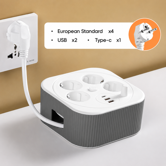 Сетевой удлинитель/фильтр/резветлитель/тройник (A107/PNS-05) (4м, LED, 4-220V, 2-USB, 1-PD (Type-C) | Зображення 2