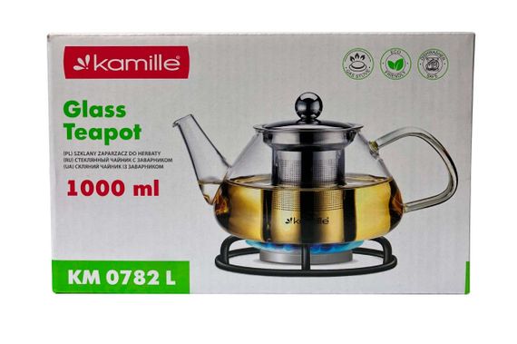 Чайник скляний вогнетривкий Kamille — 1000 мл із заварником | Зображення 1