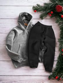 Женский теплый спортивный костюм на флисе DA2455 размер 3XL цвет серо-черный