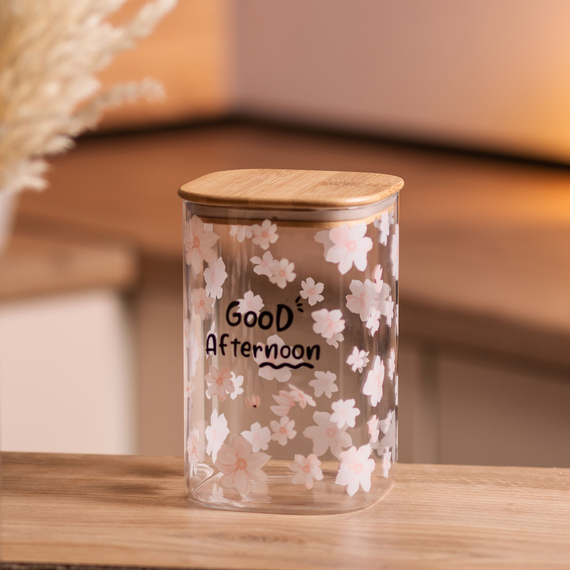 Банка для сипучих продуктів з бамбуковою кришкою 1.2 л ємність для сипучих скло HP-34-23 | Зображення 4