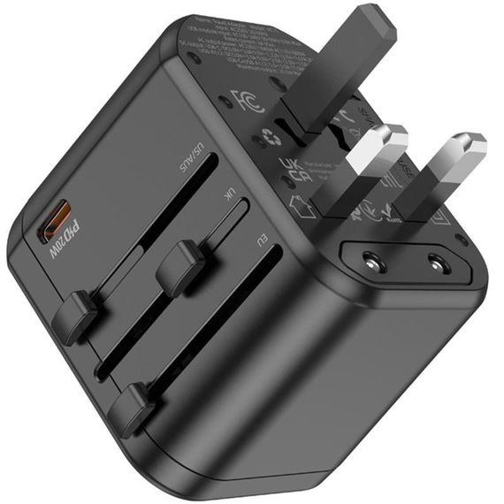 Мережевий універсальний перехідник Hoco AC15 Walker PD20W+QC3.0 (2USB-A/1C) (EU) Black | Зображення 3