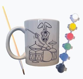 Набір для творчості кружка розмальовка "Зайчик барабанщик" 330 мл біла