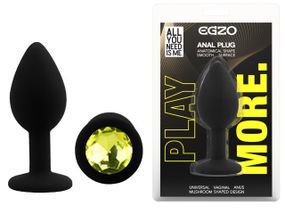 Силіконова анальна пробка EGZO - Silicone Black Round Plug Lime, size S Sex Aura