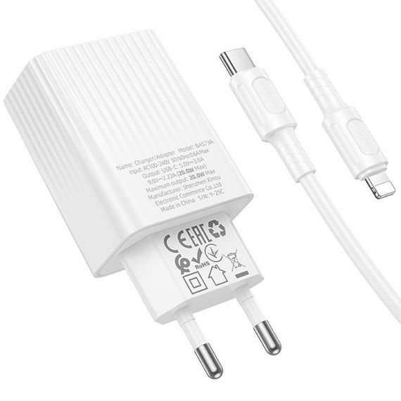 СЗУ Borofone BAS73A Source PD20W (1USB-C) + кабель Type-C to Lightning White | Зображення 3
