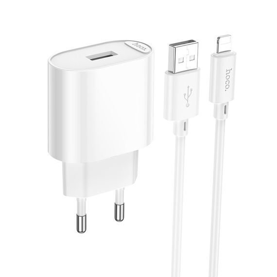 Набір СЗУ 110-240V HOCO C109A 1xUSB+кабель Lighting, 2.1A, кабель 1м | Зображення 1