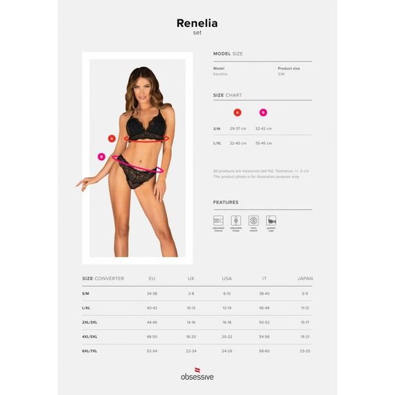 Комплект мереживної білизни Obsessive Renelia, чорний L/XL | Зображення 4