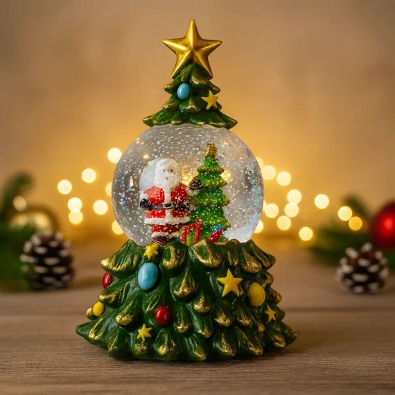 Музичний сніговий шар-нічник "Ялинка" 15*15*23см LED, 5 Мелодій (XHF-8001) | Зображення 2