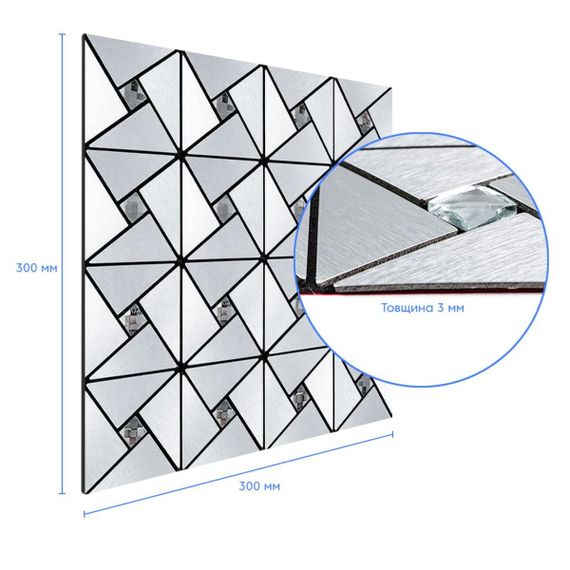 Самоклеюча алюмінієва плитка срібло зі стразами 300х300х3мм SW-00001325 (D) | Зображення 2
