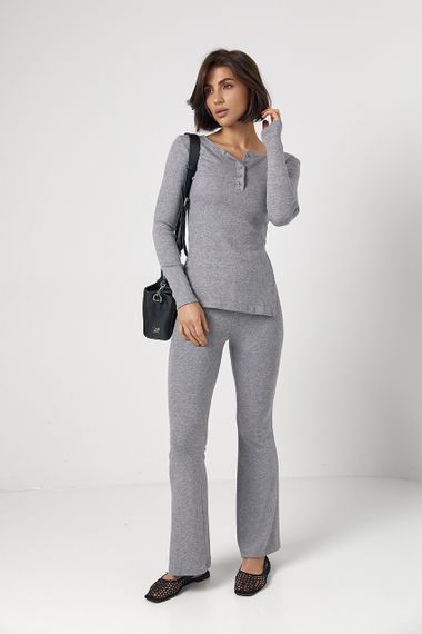 Костюм зі штанами кльош і кофтинкою на ґудзиках - сірий цвет, ONE SIZE (є розміри) | Зображення 4