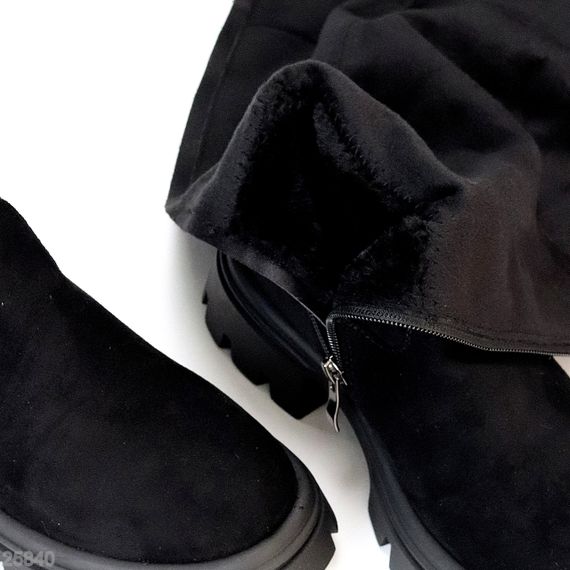 Высокие замшевые черные сапоги ботфорты  молния по всей длине | Зображення 4