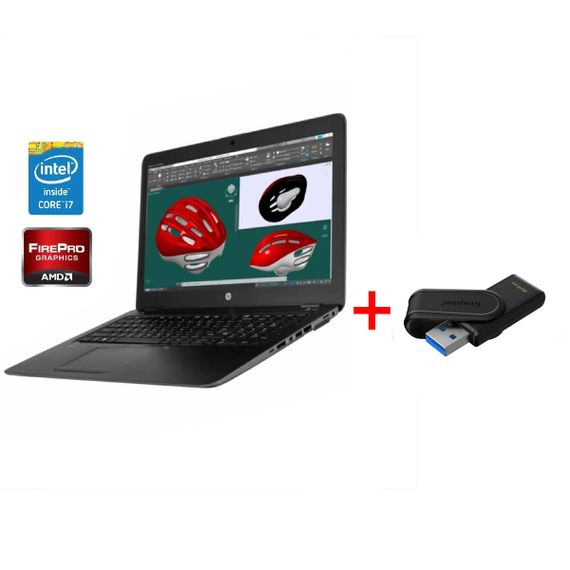 Мобільна робоча станція HP ZBook 15U G3 / 15.6" (1920x1080) IPS / Intel Core i7-6500U (2 (4) ядра по 2.5 - 3.1 GHz) / 8 GB DDR4 / 256 GB SSD NVMe / AMD FirePro W4190M, 2 GB GDDR5, 128-bit / WebCam / Win 10 Pro б/в + Подарунок Накопичувач Kingston 64 ГБ