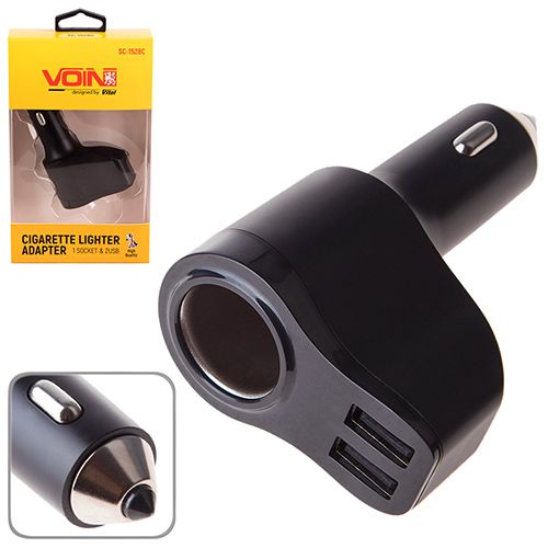 Подовжувач прикурювача VOIN 1 вихід + 2USB 2400mA 12/24V SC-1528С | Зображення 2