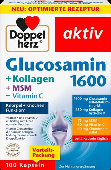 Доппельгерц Глюкозамін + Хондроїтин + Колаген для лікування суглобів Doppelherz Glucosamin 1600 + Kollagen + MSM + C, 100 шт.