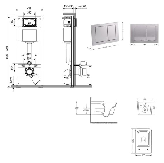 Набір Nest 4 в 1 Qtap підвісний унітаз Crow Ultra Quiet 520x360x290 + комплект інсталяції QT05335172W48205 | Зображення 1