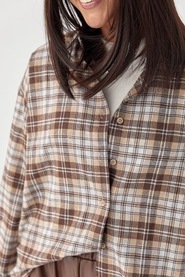 Сорочка в клітинку з подовженою спинкою - коричневий цвет, S (є розміри) | Зображення 3