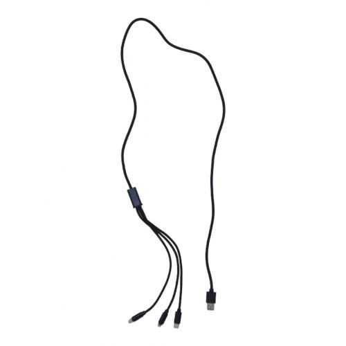 Кабель тканевый 3 в 1, MicroUSB, Type-C и Lightning (черный)