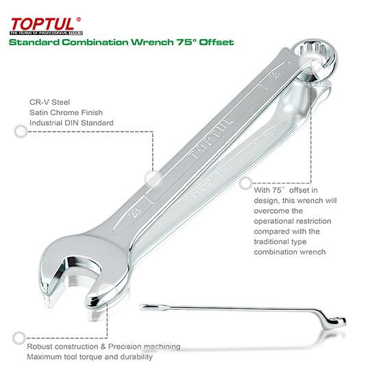 Ключи комбинированные рожково-накидные 12шт 8-22мм (угол 75°) TOPTUL GPAN1201 | Зображення 5