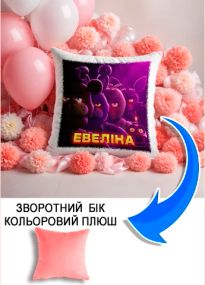 Подушка плюшева Мерч Крафт Дизайн з принтом FNAF імя Евелiна рожевий плюш квадратна 33х33 см