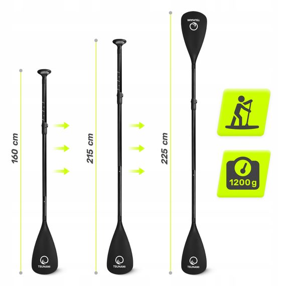 Весло для SUP дошки TSUNAMI 2 в 1 160-225 см регульоване, складне Black (P-5907739316431) | Зображення 1