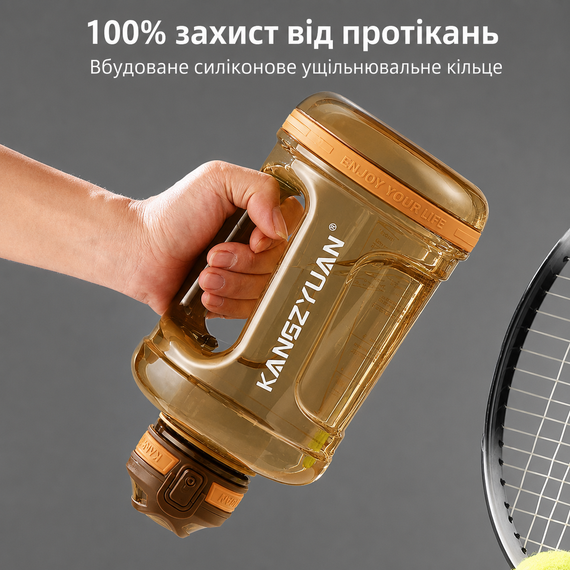 Эко-бутылка KANGZYUAN 2200 мл (2.2 л) - Оранжевая Tritan BPA-free, ударопрочная, спортивная с ручкой и ремешком | Зображення 3