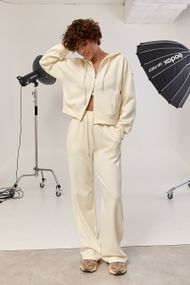 Спортивний костюм в дрібний рубчик з прямими штанами та худі на блискавці - кремовий цвет, L (є розміри)