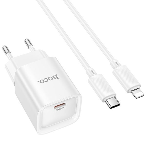 МЗП Hoco C146A Charm PD20W (1USB-C) + кабель Type-C to Lightning White | Зображення 1