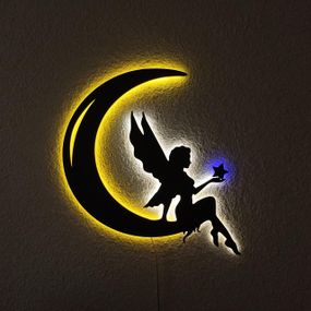 Панно декоративне картина на стіну Фея на місяці LED підсвітка 450х400 acr-p000109