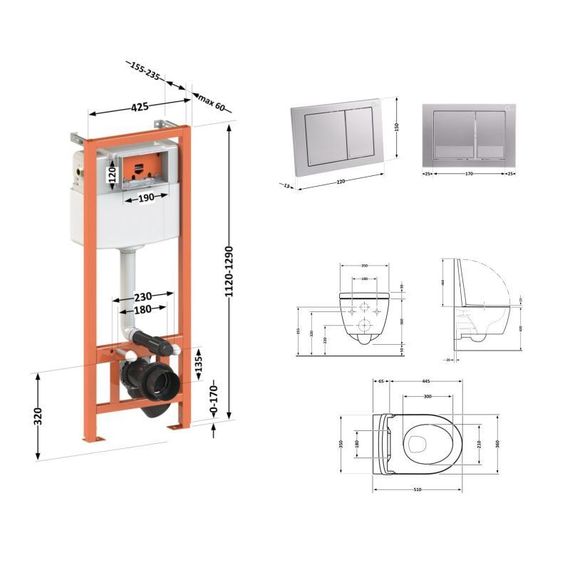 Готове рішення Qtap для ванної кімнати: підвісний унітаз Scorpio Ultra Quiet 520x365x365 + комплект інсталяції Nest 4 в 1 | Зображення 1