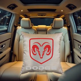 Авто Подушка з вишивкою логотипу марки Dodge додж бежевий автомобілісту 00454