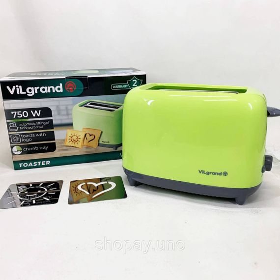 Хороший тостер для хлеба VILGRAND, Электрический тостер на 2 отделения для гренок с подогревом DJ-62 | Зображення 1