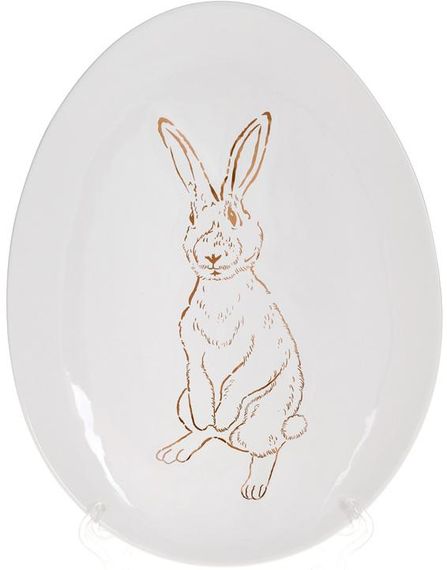 Набір 4 керамічних овальних блюда "Bunny" 27х20х2см, білий з золотом