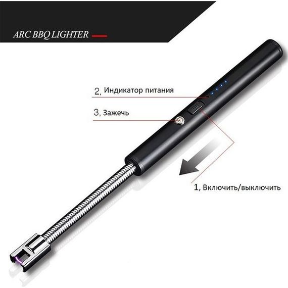 Зажигалка электрическая BBQ Lighter импульсная плазменная ветрозащитная USB зажигалка для газовой плиты | Зображення 1