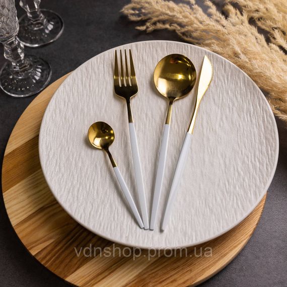 Набір столових приборів 24 предмети столовий набір на 6 персон Золотистий з білим HP-20-47 | Зображення 3