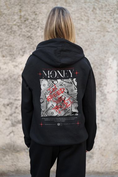 Утеплене зіп худі на флісі зіпер з принтом Money Grafity Without Kane Black | Зображення 6