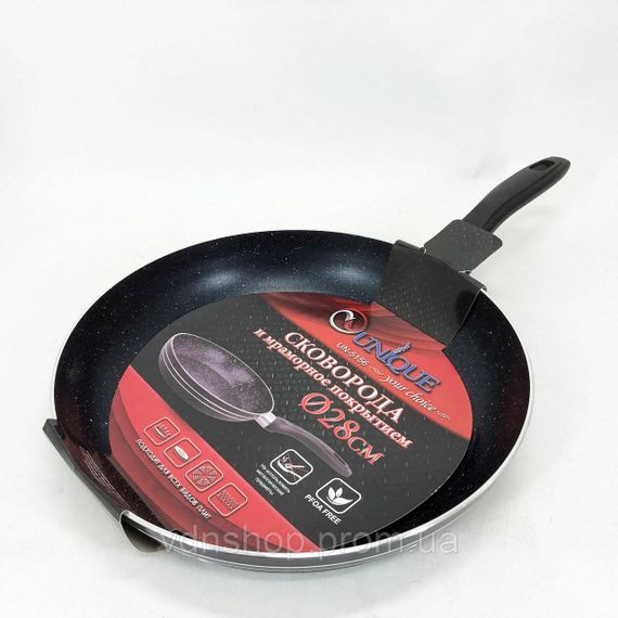 Легкая сковорода для домашней кухни UNIQUE UN-5156 28 см, Сковорода с алюминиевым корпусом KF-75 | Зображення 4