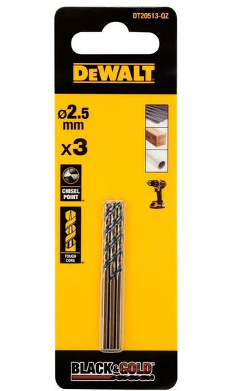 Свердло по металу DeWalt BLACK & GOLD HSS-G 2.5 мм 3 шт (DT20513)