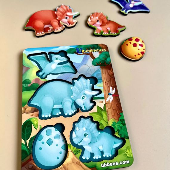 Деревянный пазл-вкладыш "Динозавры" Ubumblebees (ПСФ124) PSF124 фон с подсказкой | Зображення 2