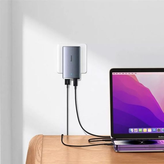 СЗУ Baseus GaN5 Pro Ultra-Slim 65W Type-C+USB + Type-C to Type-C 100W (1m) (CCGP15011) | Зображення 3