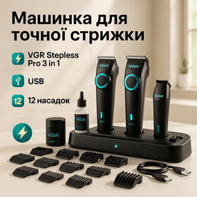 Машинка для стрижки волос для профессионалов VGR Stepless Pro Модная машинка стрижки волос KF-38