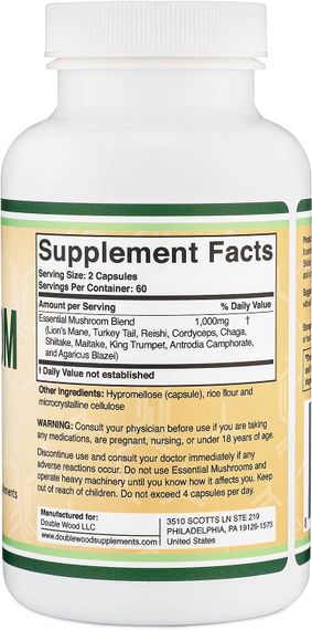 Комплекс грибів Double Wood Supplement Mushroom Max 1000 mg 120 capsules | Зображення 1