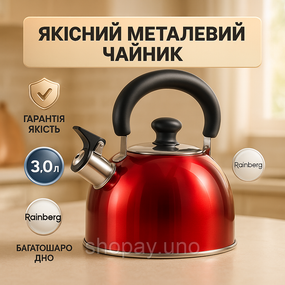 Металический чайник со свистком из нержавейка Rainberg, Чайник для приготовления напитков со свистком CF-25