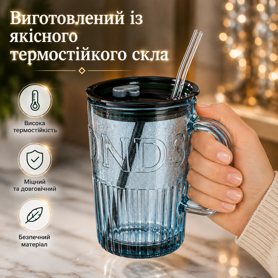 Еко-склянка з термостійкого скла 400 мл з багаторазовою трубочкою для гарячих та холодних напоїв чорний | Зображення 8