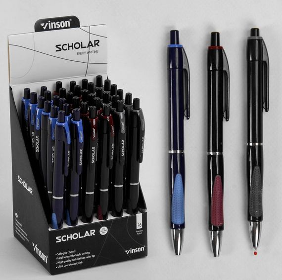 Ручка автоматична Scholar V5/С 37087 Vinson 0,7мм, кулькова синя, ціна за 1штуку (6900067370877)