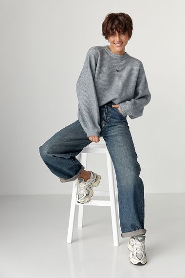 В'язана жіноча укорочена кофта - сірий цвет, ONE SIZE (є розміри) | Зображення 2